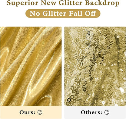Outpain 10x14ft Gold Sequin Backdrop Curtains -Heavy Duty Gold Photography Backdrops with Non-Shedding Glitter, Wrinkle-Free Stage Drapes for Wedding/Christmas/Studio Shoots (5x14ft 2 Panels)