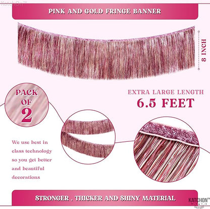 KatchOn, XtraLarge Pink Fringe Banner - 6.5 Ft,Pack of 2 | Fringe Garland, Pink Streamers for Birthday,Gender Reveal, Bachelorette Party Decorations | Flamingo Party Decorations