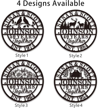 Personalized Christmas Gifts 2025, Custom 50th/40th/60th/70th/30th/1-99 Years Wedding Anniversary Sign Gifts for Couples Parents, Custom Metal Monogram Sign Personalized Family Name Signs (Deer)