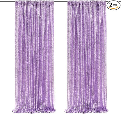 Poise3EHome 2Pcs 2Ft x 8Ft Sequin Backdrop Curtains, Glitter Photography Background, Sequence Xmas Thanksgiving Backdrop (Lavender, 2 pcs-2ftx8ft)