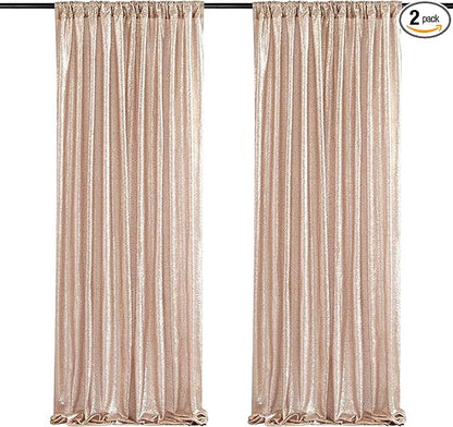 Champagne Sequin Backdrop Curtains, 2 Panels Champagne Blush Sequin Backdrop, 2FTx8FT Sequin Curtains for Party Wedding Sequence Backdrop