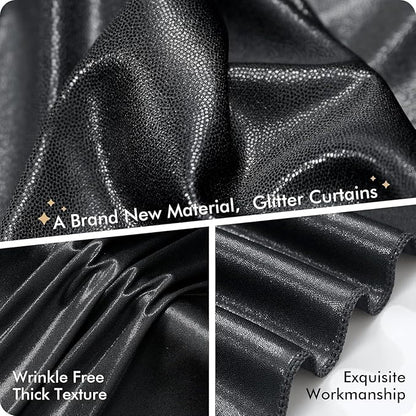 30ftx10 ft Black Glitter Sequin Backdrop Curtain for Parties, Wrinkle Free Sparking Backdrop Drapes, 6 Panels 5x10ft Shimmer Photo Back Drop Cloth for Wedding Birthday Photography Background