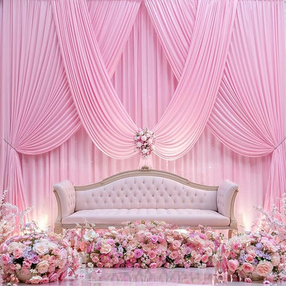 50×12ft Wrinkle Free Pink Backdrop Curtain for Wedding Parties, 10 Panels 5×12ft Long Soft Silky Polyester Backdrop Drapes Baby Pink Photo Back Drop Curtains for Party Photography Background Cloth