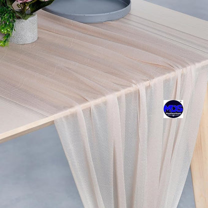 MDS 15 Pack 10ft Chiffon Table Runner 29 x 120 Inches Sheer Wedding Runner Romantic Rustic Table Runner for Wedding Decorations, Birthday Parties, Bridal Shower Party Arch Decor - Nude