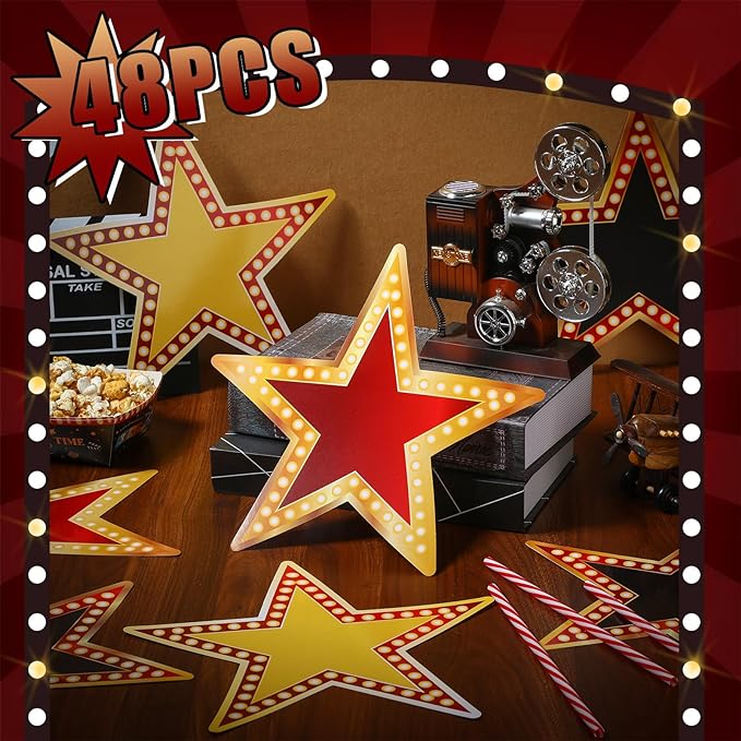 Geosar 48 Pcs Movie Star Cardboard Red Carpet Awards Night Cutouts Confetti Cutouts for Bulletin Board Movie Party Decoration Supply Wall (11 Inch)