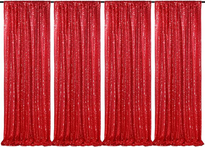 Red Sequin Backdrop 4 Panels 2FTx8FT Christmas Party Backdrop Curtains Photo Background Drapes Glitter Birthday Bridal Backdrop Drapes