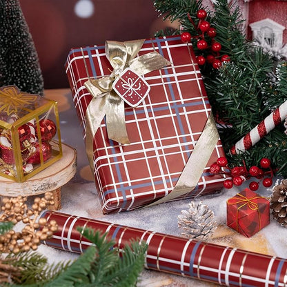 LeZakaa Christmas Red Wrapping Paper Roll, Buffalo Plaid Red for Christmas Winter Holiday Family Gathering, Grid Backing, 17 inches x 32.8 Feet, Mini Roll