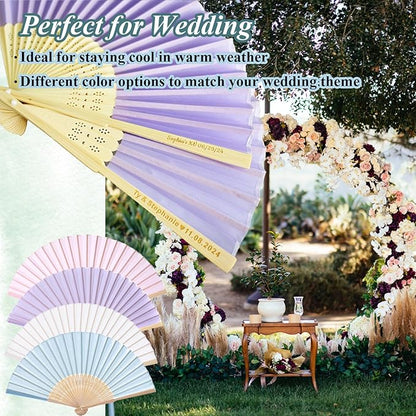 100 Pcs Personalized Purple Wedding Fans for Guests Bulk, Custom Hand Fans Decorative Folding Fans, Wooden Fans Party Favor Birthday Party Supplies Bridal Shower Gifts Baby Shower Favors