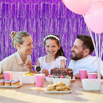 10 Pack Purple Foil Curtain Backdrop 3.2ft x 9.8ft Black Metallic Tinsel Foil Fringe Curtains Streamer Photo Booth Backdrop for Birthday Party Engagement Bachelorette Party Decorations (Purple)