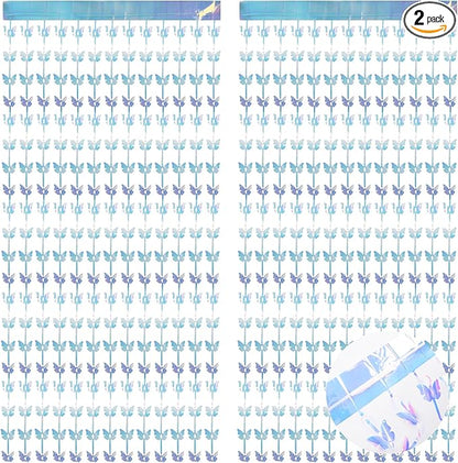 BRAVESHINE Iridescent Hanging Butterfly Foil Fringe Curtain - 2 Pack 3.2x6.6ft Holographic Party Streamers Backdrop for Baby/Bridal Shower/Mermaid/Frozen/Fairy/Princess/Butterfly Birthdays Decorations