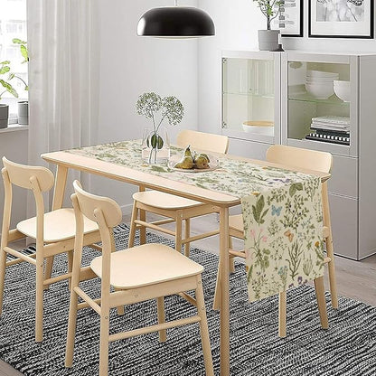 Floral Botanical Table Runner, Garden Spring Flower Botanical Butterfly Animal for Restaurant, Kitchen, Wedding, Party Rectangular Table Runner Decoration,13in（33cm） W * 108in（274cm） L