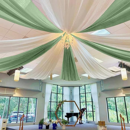 MODFUNS Ceiling Drapes for Weddings Sage Green Ceiling Draping Fabric 2 Panels 5x30ft Chiffon Wedding Arch Drapery Sheer Curtain Drapes Voile Ceiling Curtain for Wedding Party Ceiling Decor