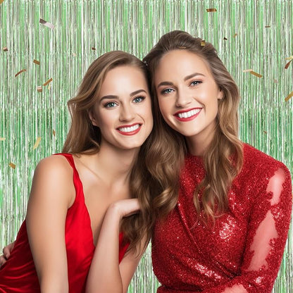 3 Pack Foil Fringe Backdrop - Light Green Shiny Tinsel Curtains for Party Decoration/Photo Booth Props - 3.3x8.2 FT Metallic Foil Backdrop for Birthday, Wedding, Graduation, Christmas