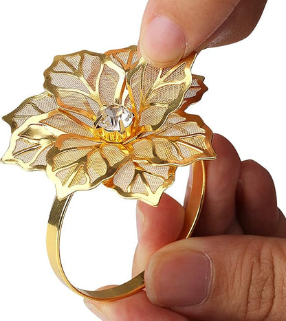 KPOSIYA Flower Napkin Rings Holder Metal Gold Napkin Rings Set of 6 for Wedding Party Holiday Banquet Christmas Dinner Delicate Serviette Buckles Decor Favor (6, Flower-Gold)