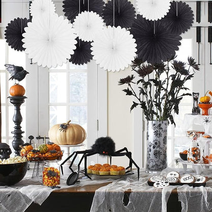 20 Pcs Black White Hanging Paper Fan, Hanging Honeycomb Round Paper Fans for Weddings, Birthdays, Christmas, Baby Showers, Classroom, Events Ceiling Party Supplies Decorations