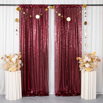 ShinyBeauty Glitter Burgundy Backdrop Curtains 2 Panels 4Ftx7Ft Sequin Curtain Photobooth Backdrops,Wine Wedding,Party,Birthday Wall Background