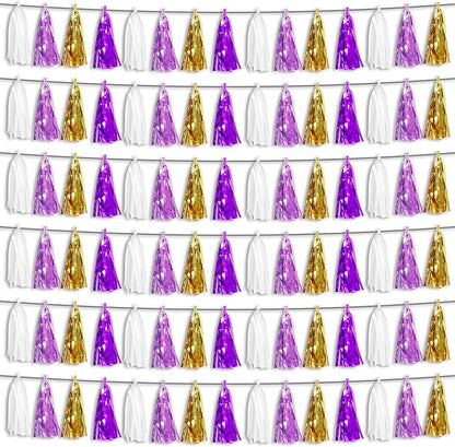 6P Purple-Gold Party Decoration Tassel Garland, Tassels Banner Streamers for Parade Floats, Bachelorette, Wedding, Birthday, Graduation, Christmas, Bridal/Baby Shower Party Decorations