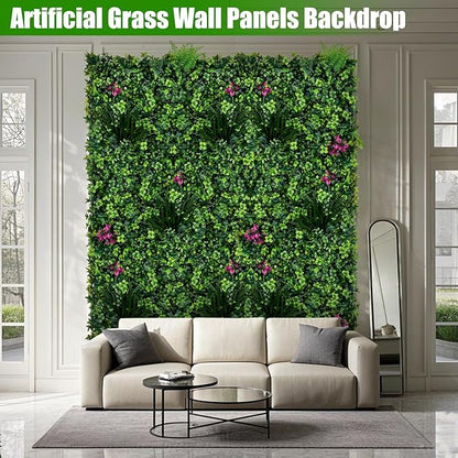 Artificial Grass Wall Panels, 20"x20" 16pcs Grass Backdrop Wall with Mint Plant Leaves, UV-Anti Fake Greenery Plant Boxwood Panels for Privacy Fence Screen, Outdoor Green Wall Decor for Patio Garden