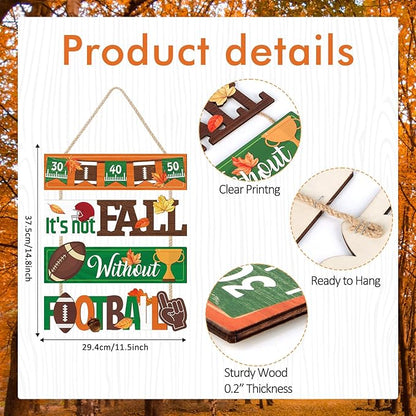 CHDITB It's Not Fall without Football Front Door Sign(15"x12"), Wooden Fall Football Season Decoration Wall Hanging, Vintage Hello Welcome Fall Autumn Home Decor Hanger for Porch Indoor