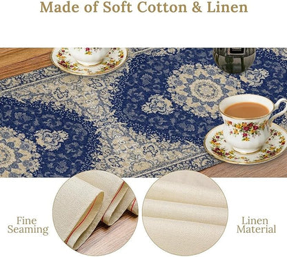Boho Bohemia Style Dark Blue Table Runner, Country Rustic Farmhouse Magical Abstract Print Pattern for Home Kitchen Table Decor Dining Coffee Room Garden Party Decor 13x90in