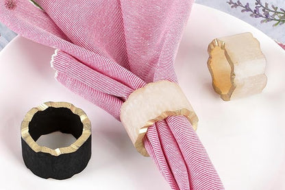 12 Pcs Rustic Epoxy Resin Napkin Rings - Napkin Holders for Parties, Dining, Family Gatherings, Weddings, Holidays, Décor, Gifting - Durable Tabletop Decor (Ivory Black) - CLEENTABLE
