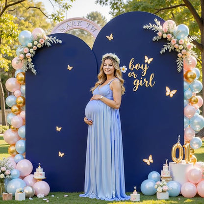 Navy Blue Arch Covers Set of 2, Navy Blue Backdrop Covers 7.2FT 6FT Stretchy Spandex Fitted Arch Stand Cover for Baby Shower, Wedding, Birthday Party Decor with Double-Sided Design