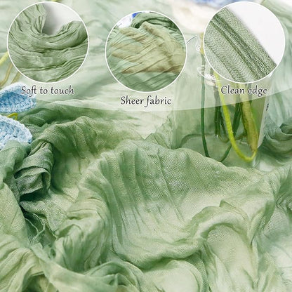 6-Pack Sage Green Cheesecloth Table Runners – 10FT (35x120 Inch) Boho Rustic Gauze Fabric Cheese Cloth Table Runner for Weddings, Baby Showers, Bridal Shower, Farmhouse & Birthday Party Decor