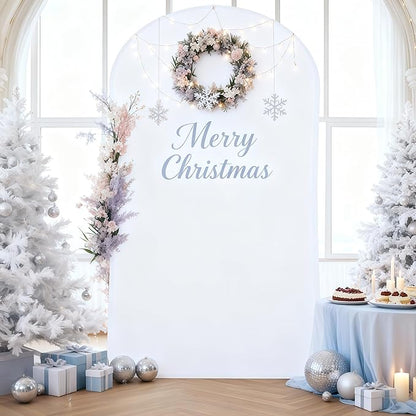 7.2FT White Arch Backdrop Cover - Polyester Fitted Wedding Arch Stand Covers Round Top Chiara Backdrop Arch Cover for Birthday Party Banquet Photo Background Decoration