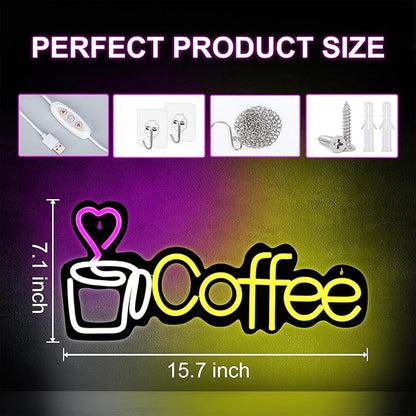 Coffee Neon Sign LED lights for Business,Dimmable 5V USB Powered for Wall Decor - LED Light Up Sign for Club Windows Glass Party-Restaurant Room Decoration Gift for Friends (15.1 * 7.1in)