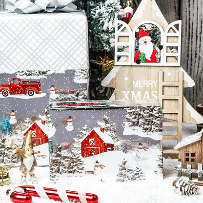 LeZakaa Christmas Silver Wrapping Paper Mini Roll for Boy Kid, Red Truck, Snowy Pine Forest & Grid Plaid, Silver Foil Reversible Design for Winter Holiday Family Gathering, 17 inches x 32.8 Feet