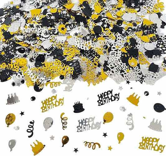 Black Gold Happy Birthday Confetti, Birthday Decorations Confetti Metallic Foil Table Scatter Decorations for Birthday Party, Baby Shower Decor for Boys Men, DIY Arts and Crafting