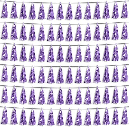 6P Light Purple Foil Fringe Metallic Tassel Streamers Banner Tassel Garland for Parade Floats, Bachelorette, Wedding, Birthday, Graduation, Christmas, Bridal/Baby Shower Party Decorations