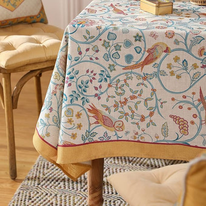 patdrea Designer Vintage Small Square Table Cloth,Yellow Linen Floral Birds Pattern Colorful Tablecloths,Decorative Table Cover for Kitchen Dining Banquet,Christmas,Thanksgiving,55"x55"-Magnolia