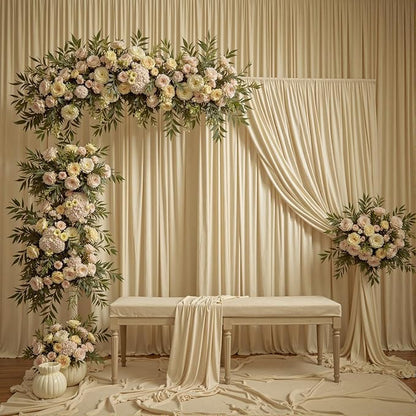 10ftx12ft Wrinkle Free Beige Backdrop Curtain, 2 Panels 12FT Height Beige Wedding Backdrop Drapes, Silky Polyester Back Drop Cloth for Birthday Photography Background Party Backdrop Draping