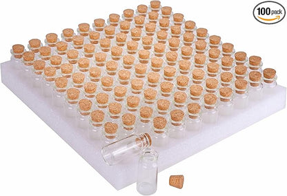 MaxMau 10ml Small Glass Bottles with Cork Stoppers,pack of 100 Vials Tiny Jars for DIY Art Crafts Projects Store Wishing Bottles Message Wedding Favors Gift