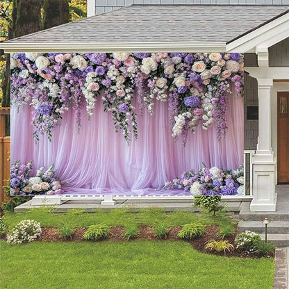 6x4ft Purple Lavender Floral Bridal Backdrop Wedding Flower Photography Backdrop for Girl Portrait Baby Shower Birthday Party Decor Banner Mother's Day Party Wall Backdrop Studio Photo Backgrounds
