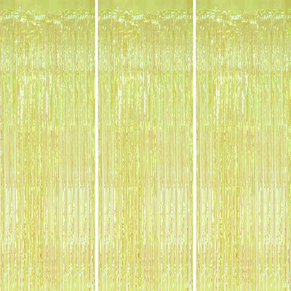3 Pack Foil Fringe Backdrop - Transparent Green Shiny Tinsel Curtains for Party Decoration/Photo Booth Props - 3.3x8.2 FT Metallic Foil Backdrop for Birthday Wedding Graduation Christmas