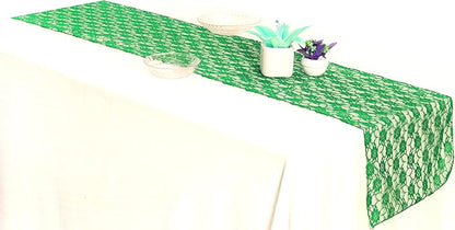 MDS Pack of 15 Wedding 12 x 108 inches Lace Table Runner for Wedding, Decorations for Birthday Parties, Banquets, Graduations, Engagements, and Runners fit Rectangle, Round Table- Green