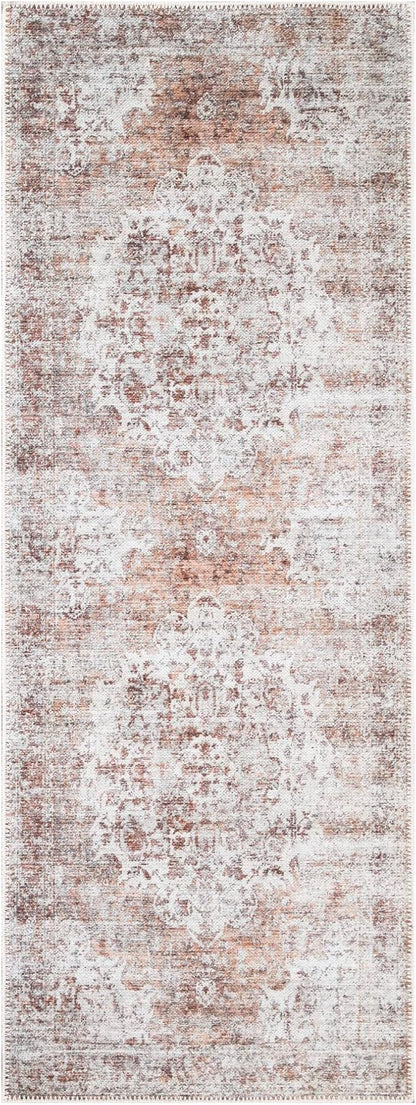 Bloom Rugs Washable Non-Slip 7 ft Runner - Ivory/Blush Traditional Runner for Entryway, Hallway, Bathroom, and Kitchen - Exact Size: 2.5' x 7'