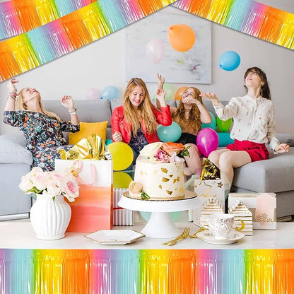 6 Pack 10 Ft Light Rainbow Foil Fringe Garland Metallic Streamers Tinsel Banner Wall Hanging Garland Backdrop for Parade Floats, Halloween, Christmas, Thanksgiving, New Year Party Decorations