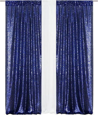 Eternal Beauty Sequin Backdrop Curtains, 2x8 Ft-2 Panels Navy Blue Back Drop for Shimmer Photography Party Wedding Birthday Decor