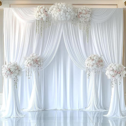 30ftx15ft Wrinkle Free White Backdrop Curtain, 6 Panels 15FT Height White Wedding Backdrop Drapes, Silky Polyester Back Drop Cloth for Birthday Photography Background Party Backdrop Draping