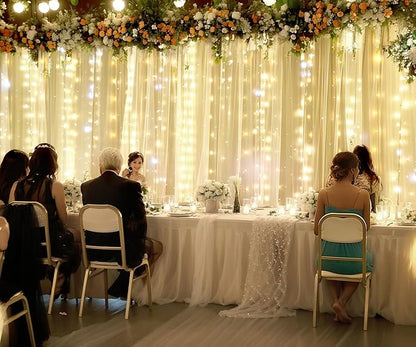 Champagne Tulle Photo Backdrop Curtain with Lights String for Parties Wedding Bridal Shower Sheer Champagne Curtain Backdrop for Birthday Baby Shower Photo Booth Photography 20ft x 8ft