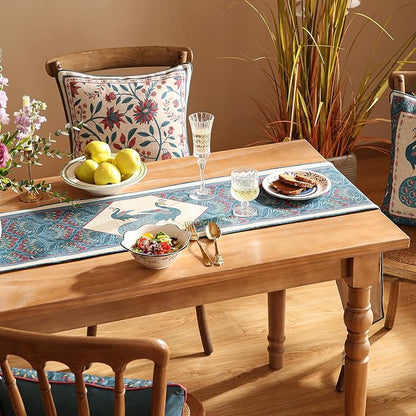 Vintage Blue Peacock Table Runner for Coffee Table,Decorative Linen 71 Inches Long Table Runners,Decor Tabletop for Kitchen,Dining,Tea Party,Home,Christmas,12"*71"