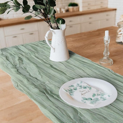 1 Pack Cheesecloth Table Runner 10Ft Christmas Gauze Boho Table Runners for Wedding Decor Bridal Shower Decorations Baby Shower Party(35" x 120")