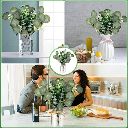 6 Set Centerpiece Table Decorations Mason Jar Table Centerpiece with Flower Mason Jar Wedding Centerpieces Vases Decor for Reception Engagement Party Bridal Shower (Eucalyptus)