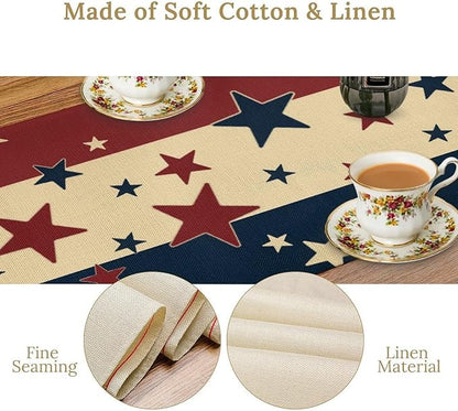 Memorial Day Table Runner, 4th of July American Patriotic Independence Day Stars Stripes Print Table Runne for Summer Holiday USA Home Decoration Party,13x70inch