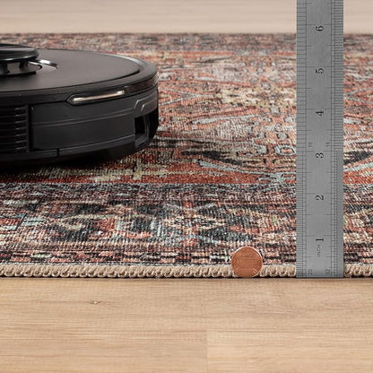 Bloom Rugs Washable Non-Slip 3' x 5' Rug - Terracotta/Blue Traditional Medallion Area Rug for Living Room, Bedroom, Dining Room, and Kitchen - Exact Size: 3' x 5'