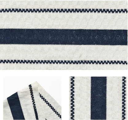 Artoid Mode Dark Blue Farmhouse Woven Rustic Table Runner, Seasonal Holiday Hollow Kitchen Dining Table Decoration for Home Party Decor 12x48 Inch