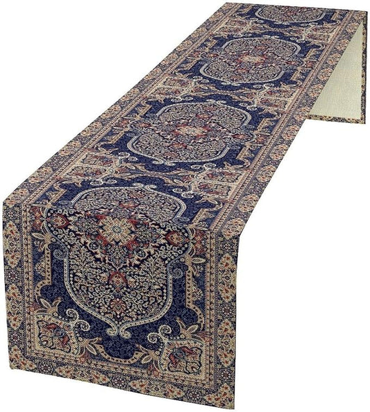 Vintage Boho Floral Table Runner, French Rustic Country Farmhouse Purple Golden Bohemia Flower Pattern for Home Kitchen Table Decor Dining Coffee Room Party Decor 13x108in